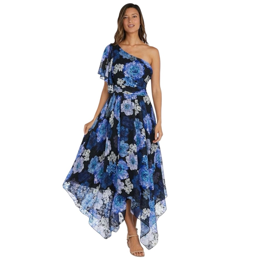 NWT Nightway One Shoulder Blue Floral Dress